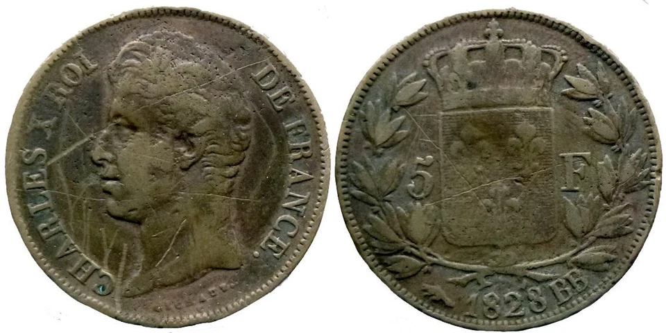 Charles X - 5 francs 1828 BB - Faux d'époque (9277-26) - Photo 1/1