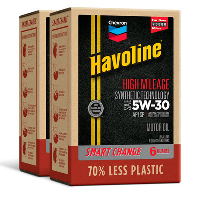 Chevron Havoline High Mileage Synthetic Technology Motor Oil 5W-30, 6 Qt, 2 Pack