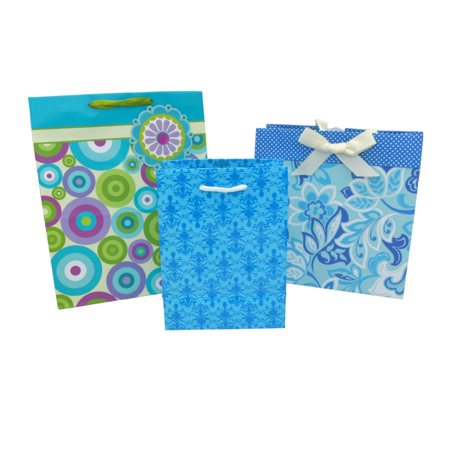 Набор праздничных подарочных пакетов синего цвета набор из 3 штук 2090₽