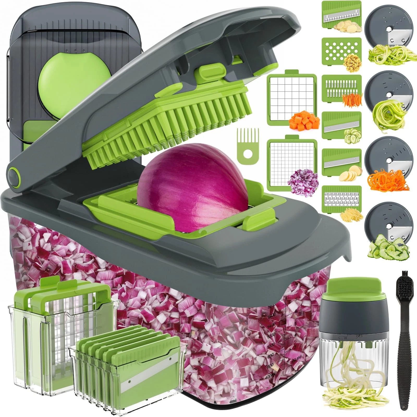 Ourokhome Veggie Chopper and Dicer with Container, Manual Hand Food Mandolin ...