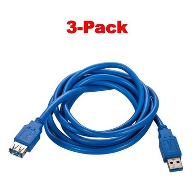 3-Pack - 6FT USB 3.0 Extension Cable AM/AF Super-Speed Data & Charging Cord Blue