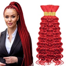 Red Human Braiding Hair Deep Wave Bulk 34 34 34 Inch Red Deep Wave Braiding H...