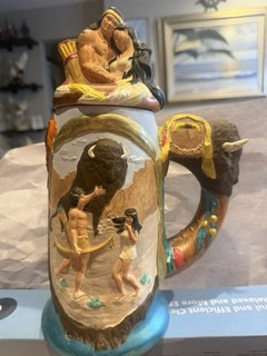 Native American JUMBO Stein Hand Painted 3D Beautiful GREAT Condition