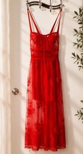 SheIn Red Lace Floral Maxi Dress XS Sweetheart Neck Strappy Sleeveless