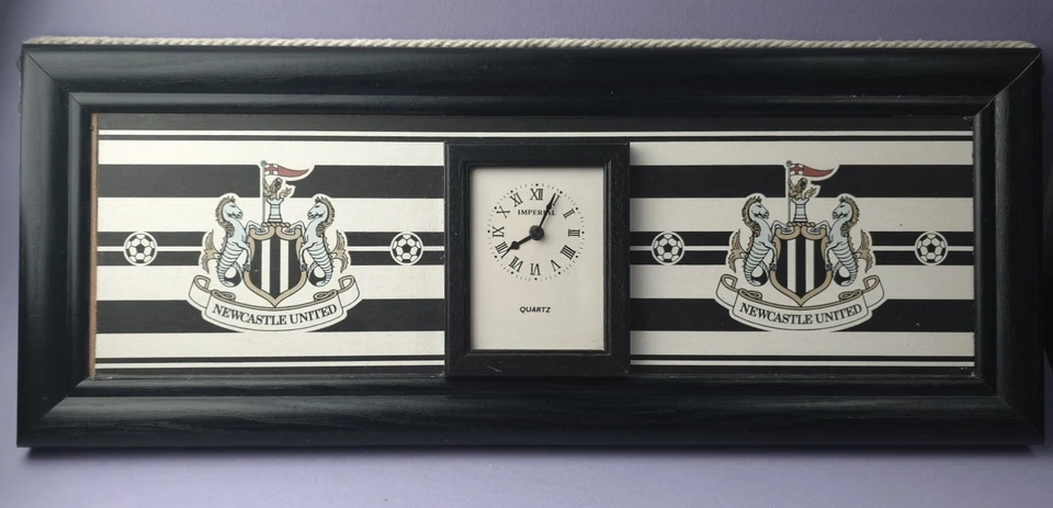 Vintage Newcastle United FC Wall Clock Wooden Frame Man Cave 20in X 8in - Image 2 of 3