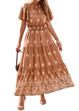 KIRUNDO Floral Maxi Dresses for Women 2026 Spring Summer Medium, Khaki 