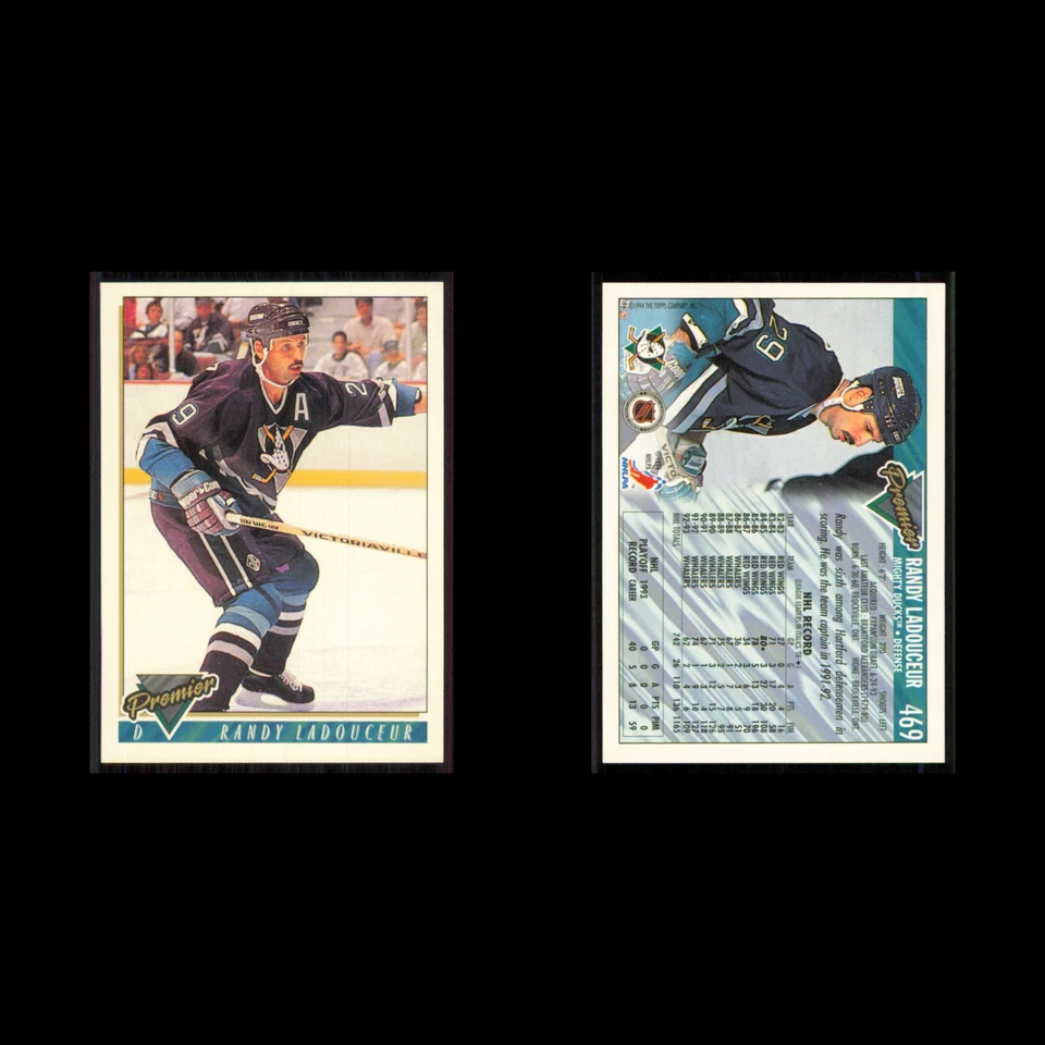 Randy Ladouceur #469 1993 Topps Premier Anaheim Mighty Ducks Hockey Card NHL NM - Image 3 of 3