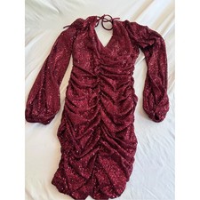 Windsor Burgundy Sequin Ruched Long-Sleeve Dress Size M
