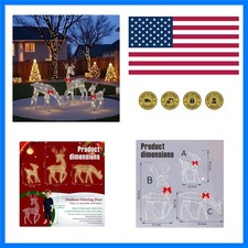 3-Piece Lighted Christmas Deer Family Set, Gold, Outdoor Reindeer Holiday Dec...