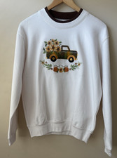 Morning Sun Sweatshirt Fall Embroidered Truck Sunflowers Pumpkins Medium Grandma