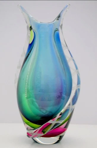 1950s Murano Quadruple Cased Sommerso Fishtail Vase Latticino Cane Flavio Poli