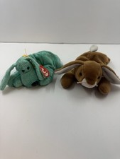 Ty Beanie Babies Ears The Rabbit 1995 and Diddley The Dog 2000 Retired