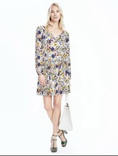 Banana Republic Yellow Floral Bohemian Lined Dress Sz Large Preppy Cottagecore