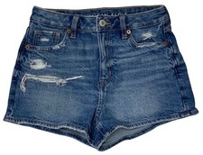American Eagle Hi Rise Mom Shorts Strigid Medium Wash Distressed Classic Size 00