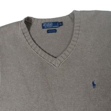 Ralph Lauren Vintage Hong Kong Cotton Knit V Neck Beige Sweater Vest Men's XL