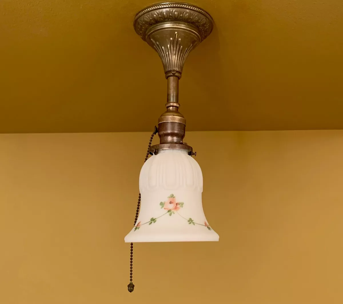 Vintage Lighting 1910 pull chain ceiling fixture. Roses! Rewired