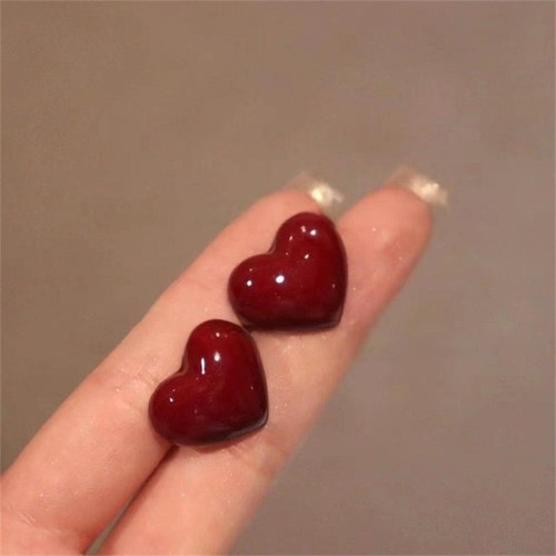 Retro Red Geometric Heart Star Round Earrings Stud Women Wedding Jewelry Gifts - Picture 4 of 13