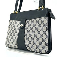 Vintage GUCCI GG Tote Bag Hand Bag Navy PVC Leather Auth