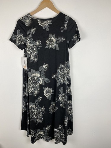 NWT LuLaRoe Carly Black Floral Dress, Size XS Hi-Lo Hem, Swing Dress - Picture 2 of 7