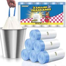 3 Gallon Trash Bags Drawstring 0.96 Mil - 120 Count 12 Liter Small Garbage Bags