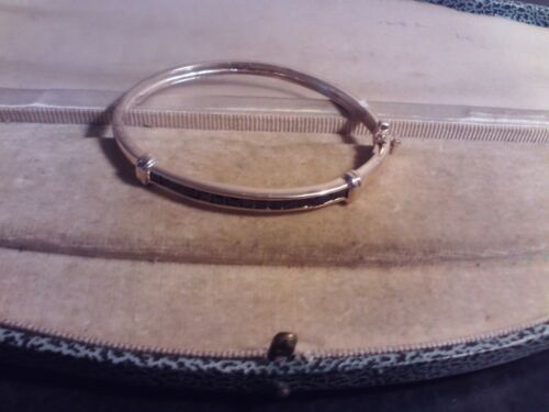 925 Silver Hinged Bangle Birmingham ed import mark also black stones (13.3g) - Picture 2 of 4