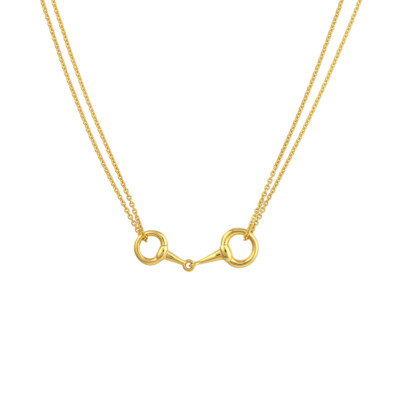 Doppelstrang Pferdebiss verstellbare Halskette echtes 14K Gelbgold 18 Zoll