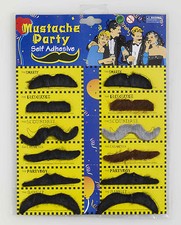 MOUSTACHE PARTY PACK 12 SELF ADHESIVE MOUSTACHES - ASSORTED- MOST POPULAR STYLES