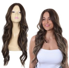 Brown Long Lace Front Wig Heat Resistant Fashionable Glue Less Highlighted