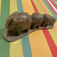 Carved Stone Elephant Family Caravan 4 in a row Long Elephant Parade 6.5” Trunks