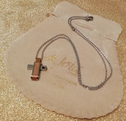 Collana Ciondolo Croce Acciaio Bianco Rosato Zircone Nero Idea Regalo Uomo - Foto 2 di 4