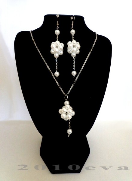 ELEGANTE SET COLLAR CADENA PENDIENTES PERLAS BLANCOS Ref.B108 + REGALO/GIFT