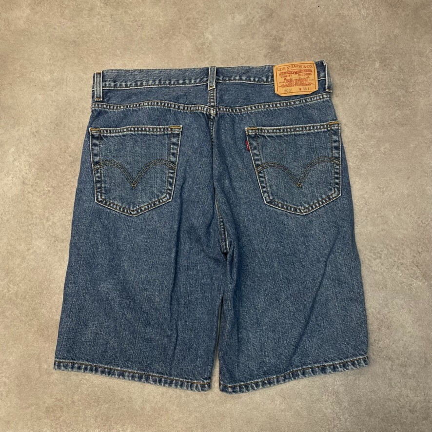 Levis 505 Denim Shorts Mens Jorts USA Baggy 90s Vintage Bottoms, Blue 36" image 2