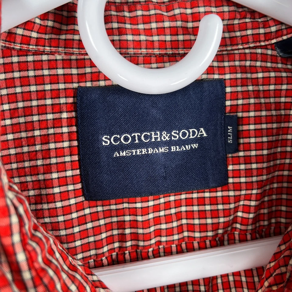 Camisa Scotch & Soda XL para hombre ajustada roja a cuadros manga larga con botones 100 % algodón Foto 4 de 4