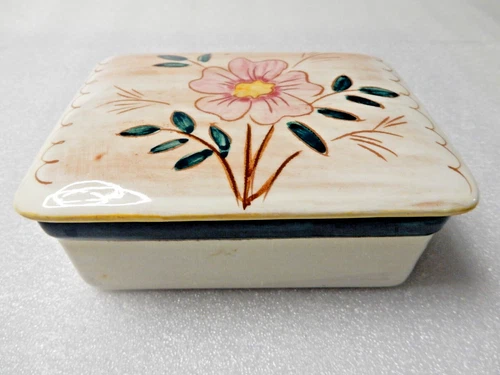 Vintage Estate Stangl Terra Rose Pottery "Garden Flower" Cigarette Box w/Cover