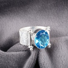 Blue Topaz Gemstone 925 Sterling Silver Ring Handmade Jewelry Ring Gift For