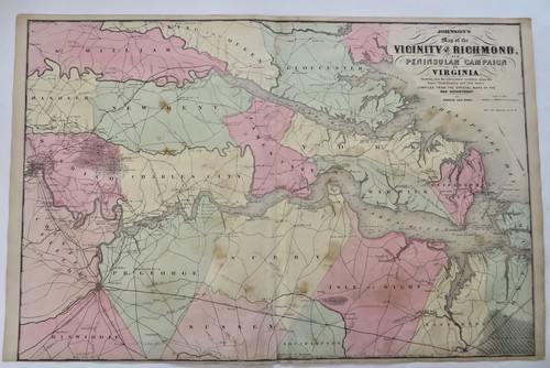 Peninsular Campaign Civil War Richmond Virginia 1864 Johnson & Ward map - Picture 6 of 6