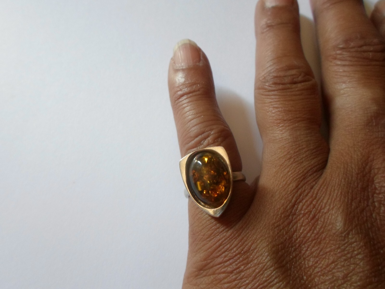 solid silver ring, amber cabochon, size 50 - image 4