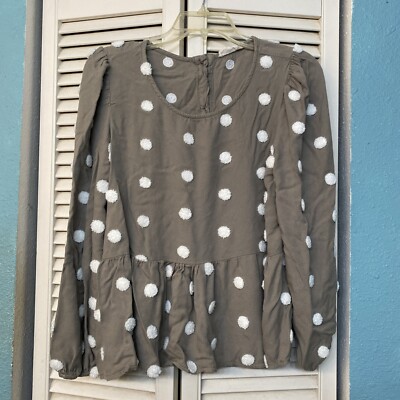 Alterd State Anthropologie Taupe Top With White Puff Balls Size L
