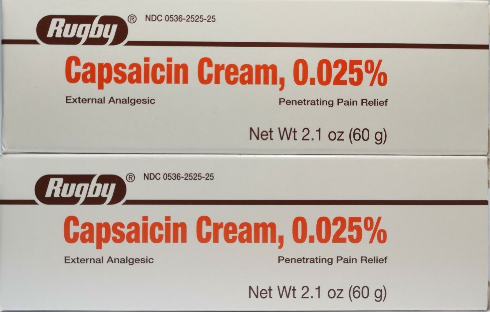 Rugby Capsaicin Cream 0.025% Pain Relief 60g /each ( 2 pack ) EXP: 01/2023