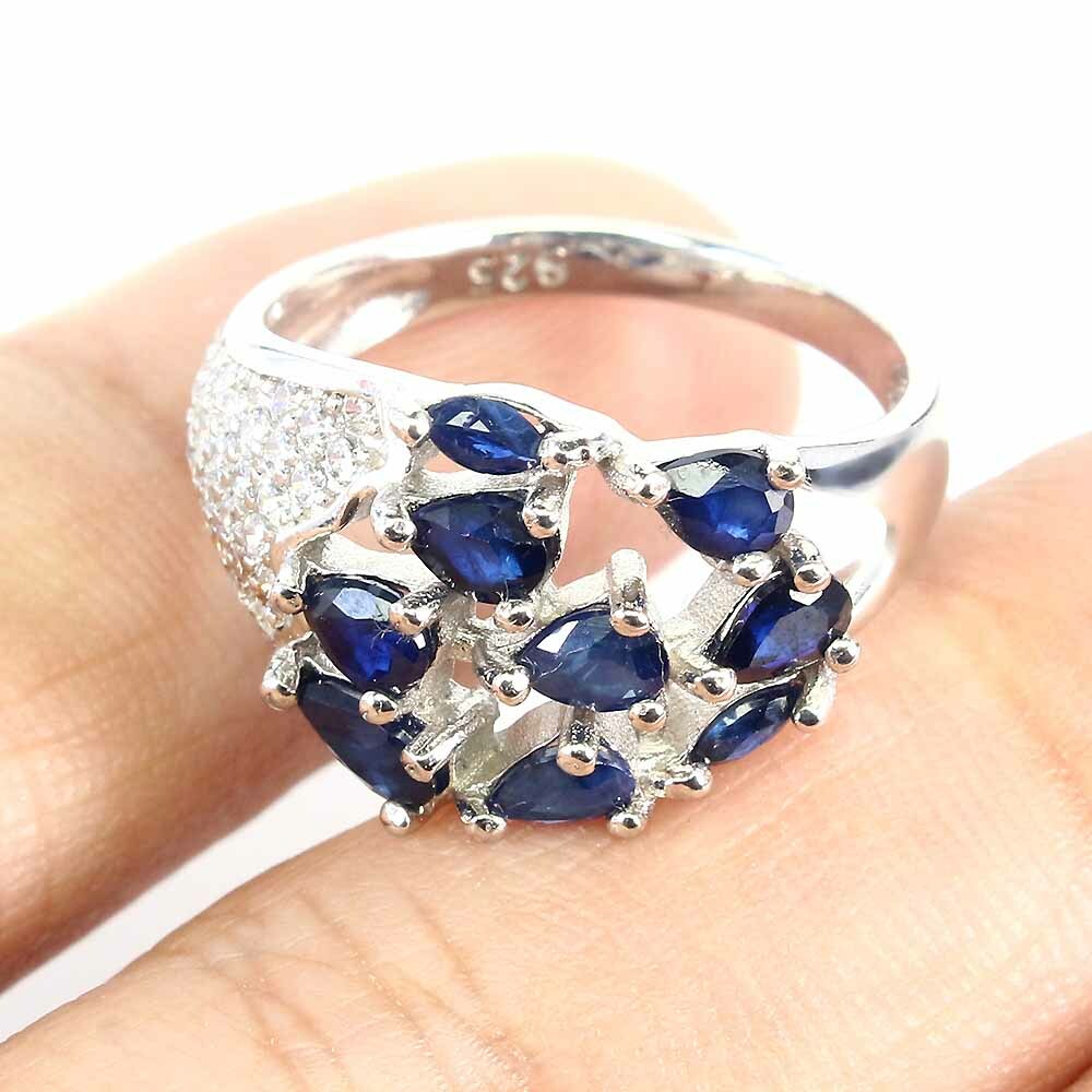 Bague En Argent Sterling Avec Saphir Bleu De Kanchanaburi - Taille K - Neuve Avec étiquettes