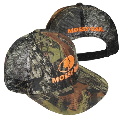 Mossy Oak Break Up Blaze Orange Logo Camo Mesh Back Snapback Hunting Trucker Hat
