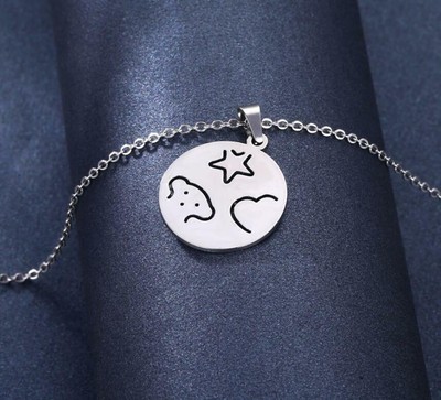 Unisex Punk Titanium Tiny Round Teddy Heart Star Silver Pendant Chain Necklace