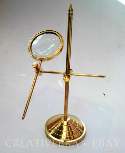 Vintage Brass Table Marine Magnifier Magnifying Reading Glass W Stand Nautical - Picture 1 of 4