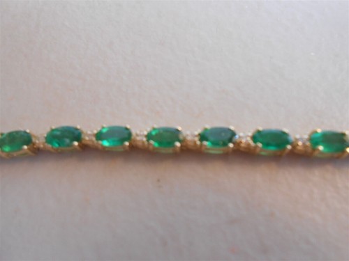 14K Yellow Gold Plated Oval Cut Lab Created Emerald Tennis Bracelet 8 Ct 7.25"