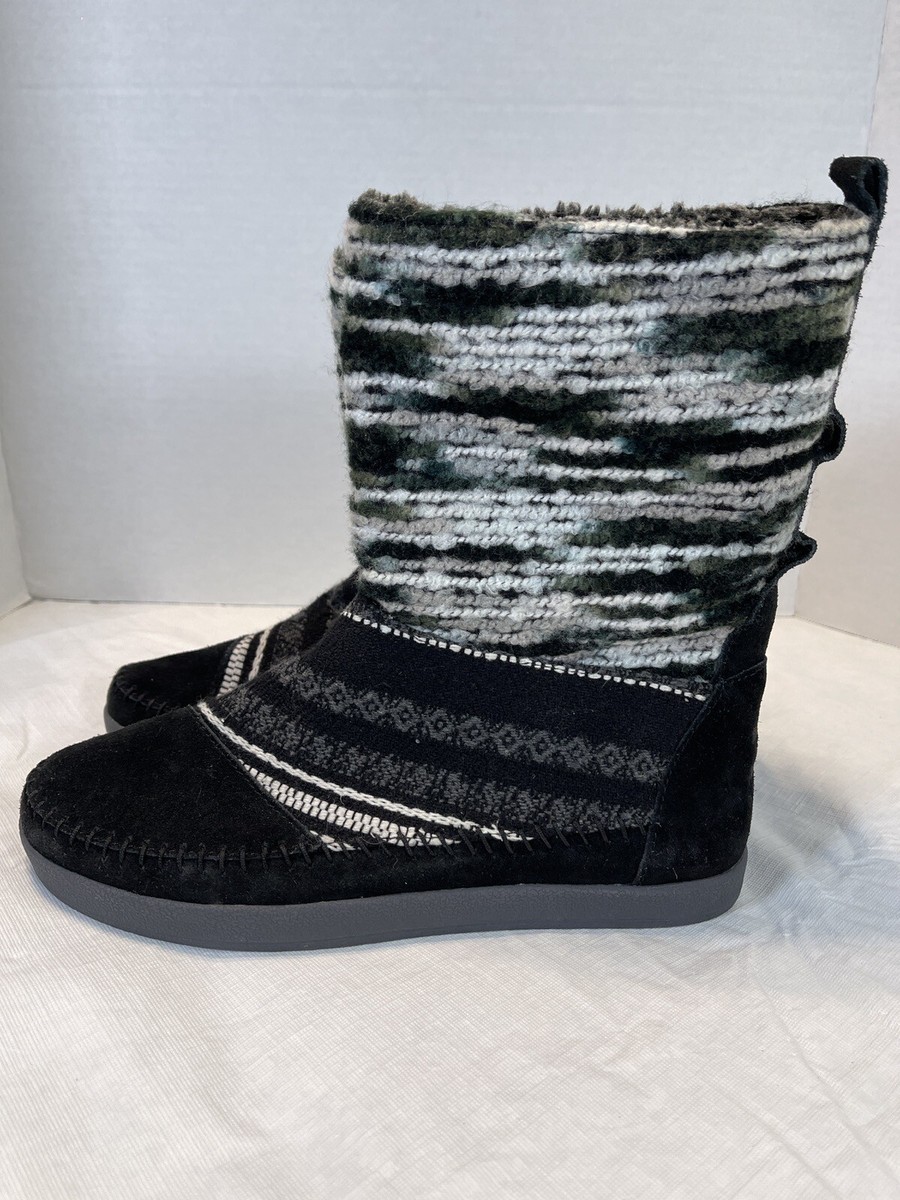 Toms Shoe Moccasins Boots Nepal Tribal Blanket Suede Leather Black