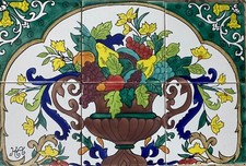 18" x 12" Ceramic Tile Mural Backsplash Kitchen Wall Mosaic Deco Hand Painted