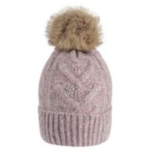 Women  s Lilac Purple Heathered Cable Knit Pom Pom Winter Hat OS One Size