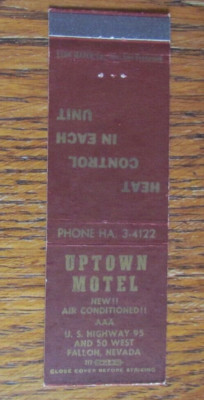 FALLON, NEVADA MATCHBOOK COVER: UPTOWN MOTEL EMPTY 1960s MATCHCOVER -A