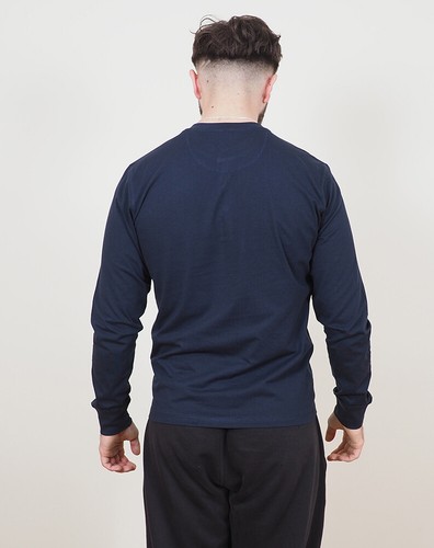 Mens Long Sleeve Cotton T-Shirt Regular Fit Crew Neck or Henley Top Lounge Work - Picture 47 of 72