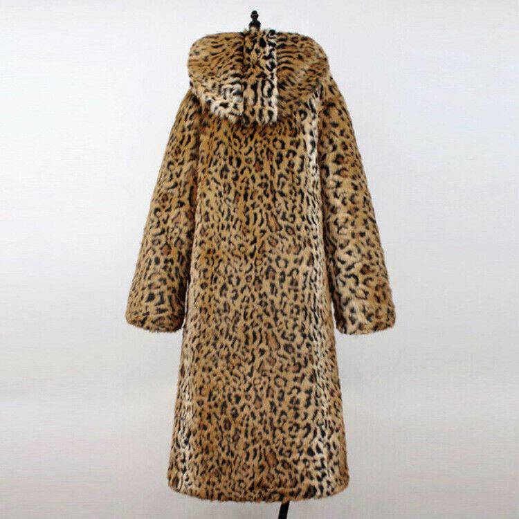 Women's Winter Classic Leopard Print Faux Fur Coat Long